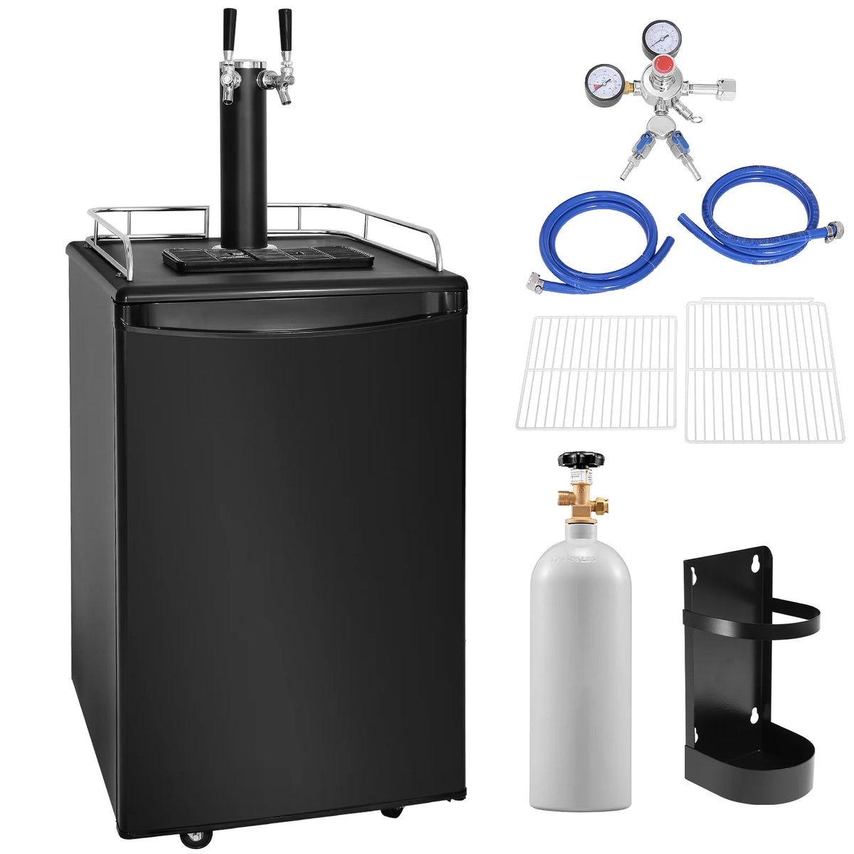 KFFKFF Draft Beer Dispenser Beer Kegerator Full Size Keg Refrigerator Dual Tap