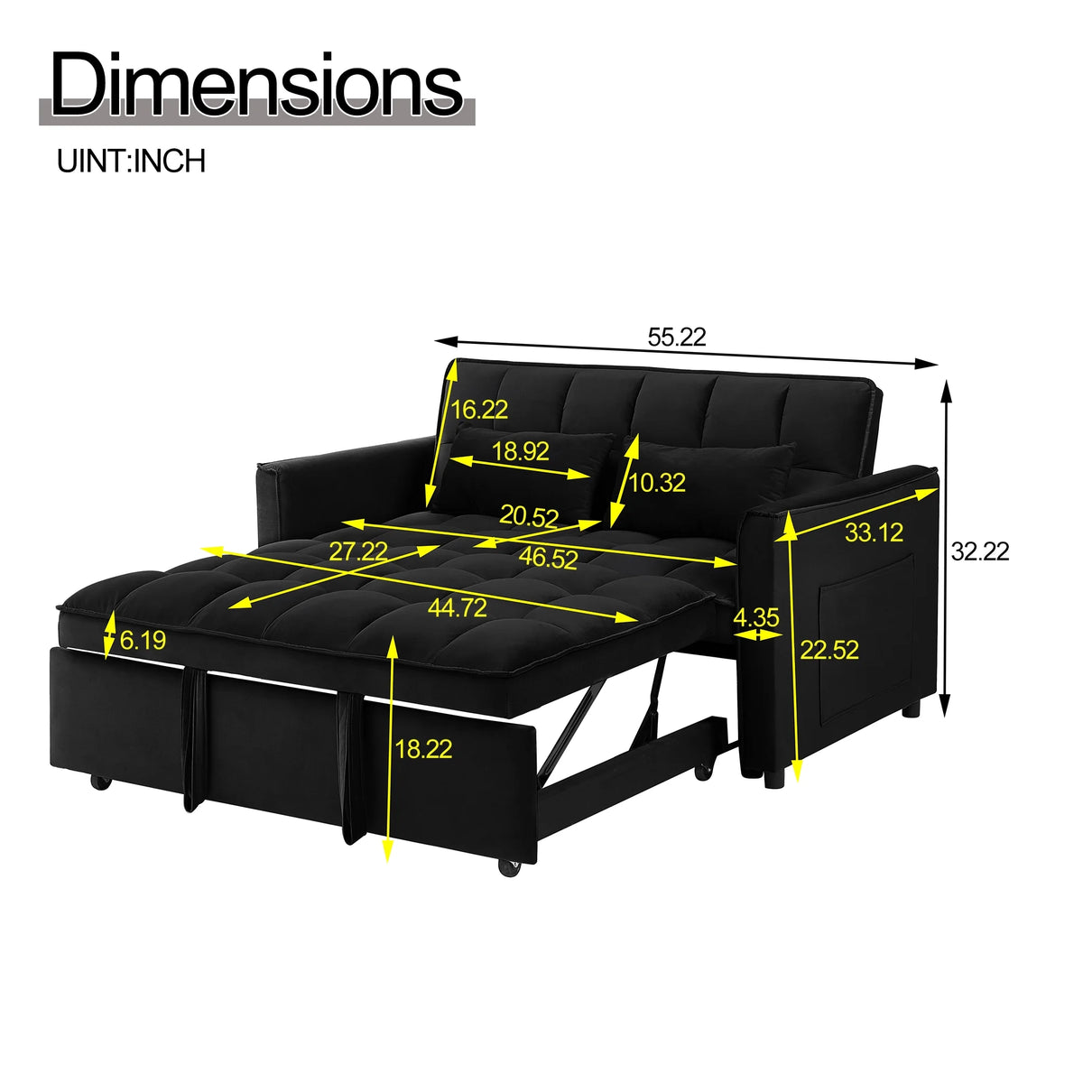 Convertible Sofa Bed,3-in-1 Sleeper Sofa with Pull Out Bed,Sleeper Futon Couch Loveseat with Adjsutable Backrest and Pillows for Living Room,Gray