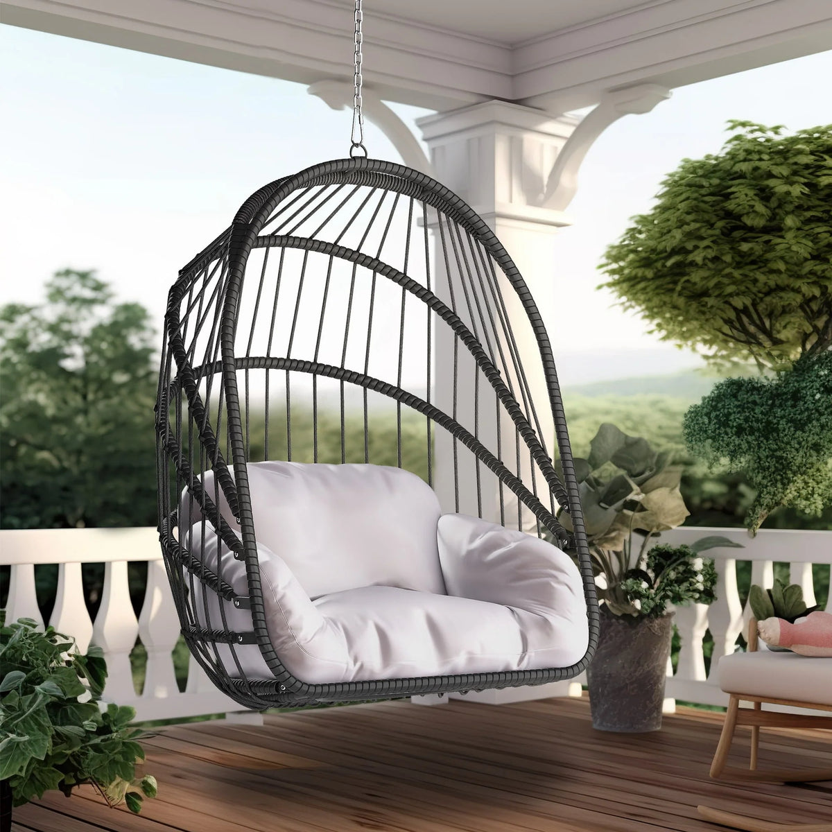 DWVO Wicker Egg Chair, Oversized Indoor Outdoor Lounger for Patio, Backyard, Living Room, Beige