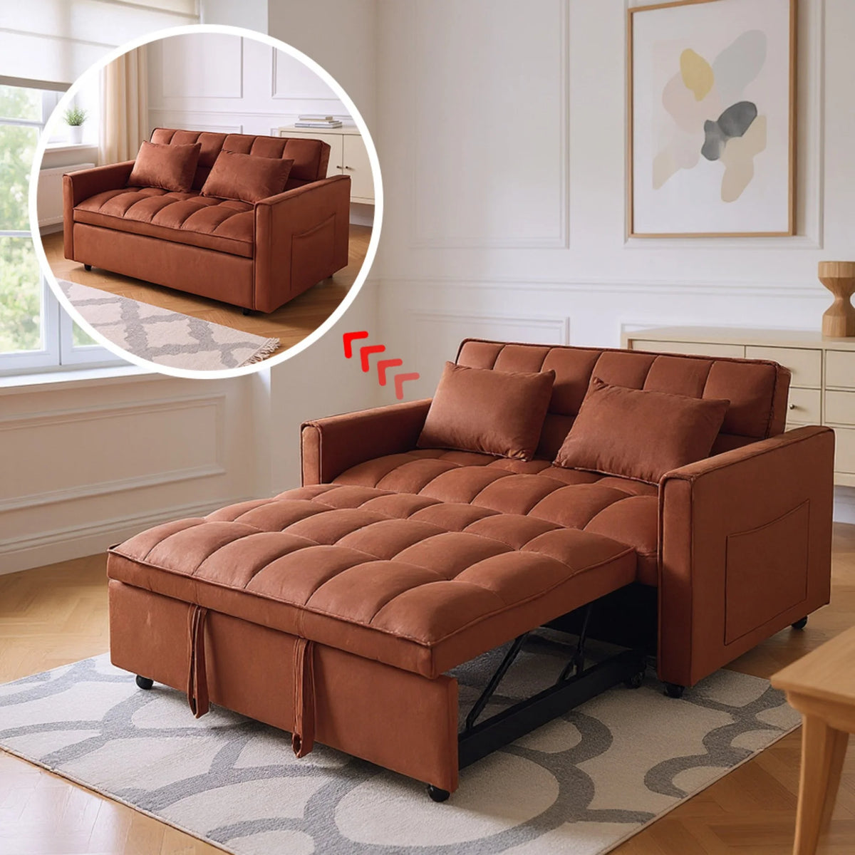 Gewnee 55'' Modern Convertible Velvet Sofa Bed with Pull-Out Twin Bed, Adjustable Backrest for Living Room, Office (Dark Gray)
