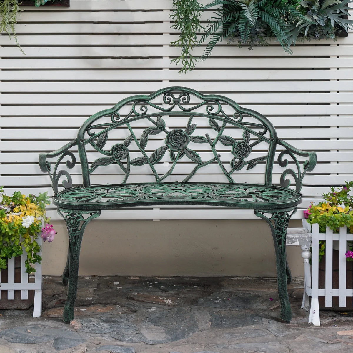 Ktaxon Outdoor Patio Park Garden Bench Courtyard Leisure Rose Cast Aluminum, Outdoor Loveset, Bronze