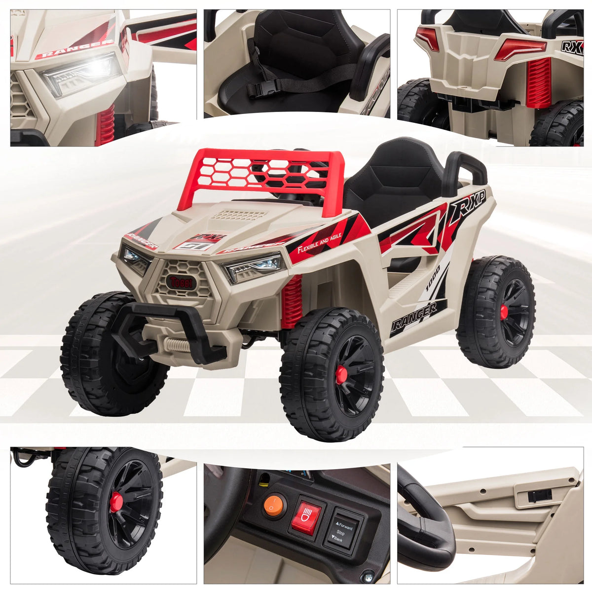 TOBBI 12V Kids Electric off-Road UTV Truck Car Battery Powered Ride on Toys for Girls with LED Headlights, Music, Horn