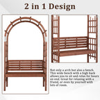 6.8FT Wooden Arch with Bench for 2 People, Garden Arbor Trellis for Climbing Plant, Outdoor Garden Lawn Backyard Patio Decor, Dark Brown