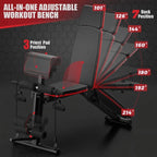 GIKPAL 7 Positions Adjustable Weight Bench,With Extended Headrest and Leg Extension,Foldable Workout Olympic Weight Bench Press for Full Body Strength Training,Maximum Weight 770 Lbs.