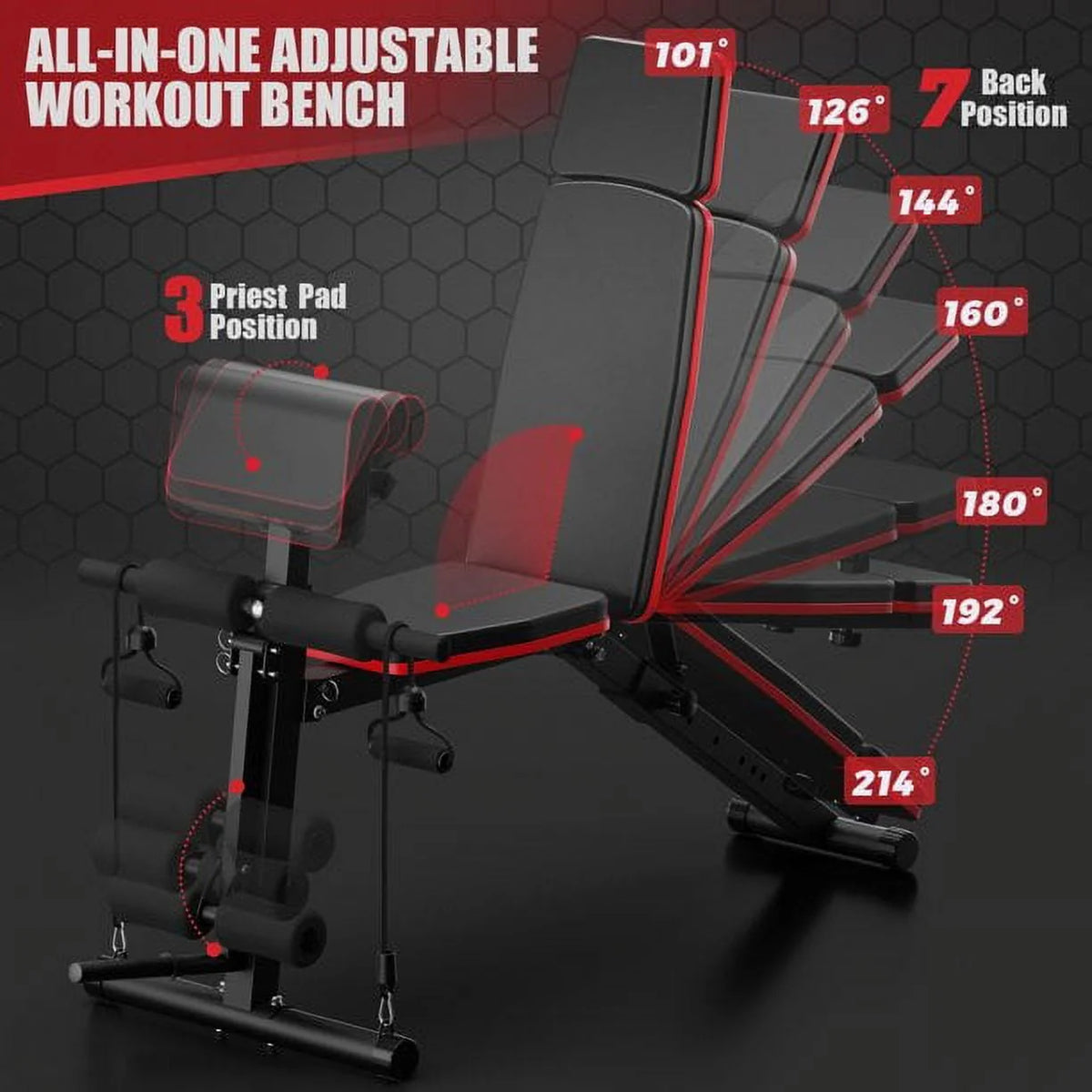 GIKPAL 7 Positions Adjustable Weight Bench,With Extended Headrest and Leg Extension,Foldable Workout Olympic Weight Bench Press for Full Body Strength Training,Maximum Weight 770 Lbs.