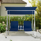 HOMREST Patio Swing with Adjustable Canopy��Heavy Duty 650 LBS Outdoor Swing with Pivot Storage Table & 4 Cup Holders & Cushions for Yard, Lawn, Backyard, Navy Blue