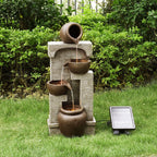 Teamson Home 28.5" Solar Powered 4-Tier Cascading Bowls & Stacked Stones Garden Water Fountain with LED Lights, Brown