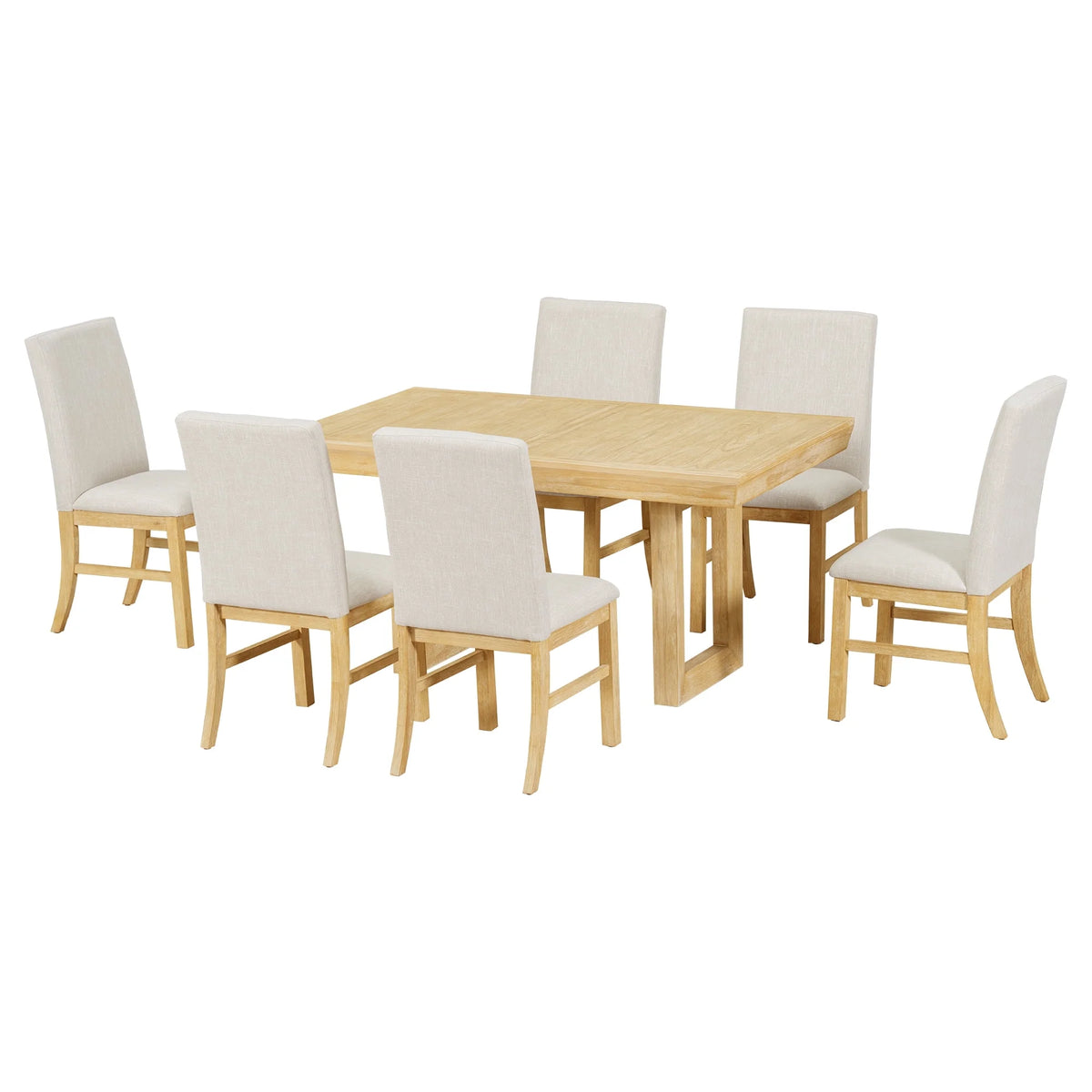 Harper & Bright Designs Farmhouse 7 Pieces Extendable Dining Table Set for 6, Solid Wood Kitchen Table with Butterfly Leaf and 6 Upholstered Chairs, Brown