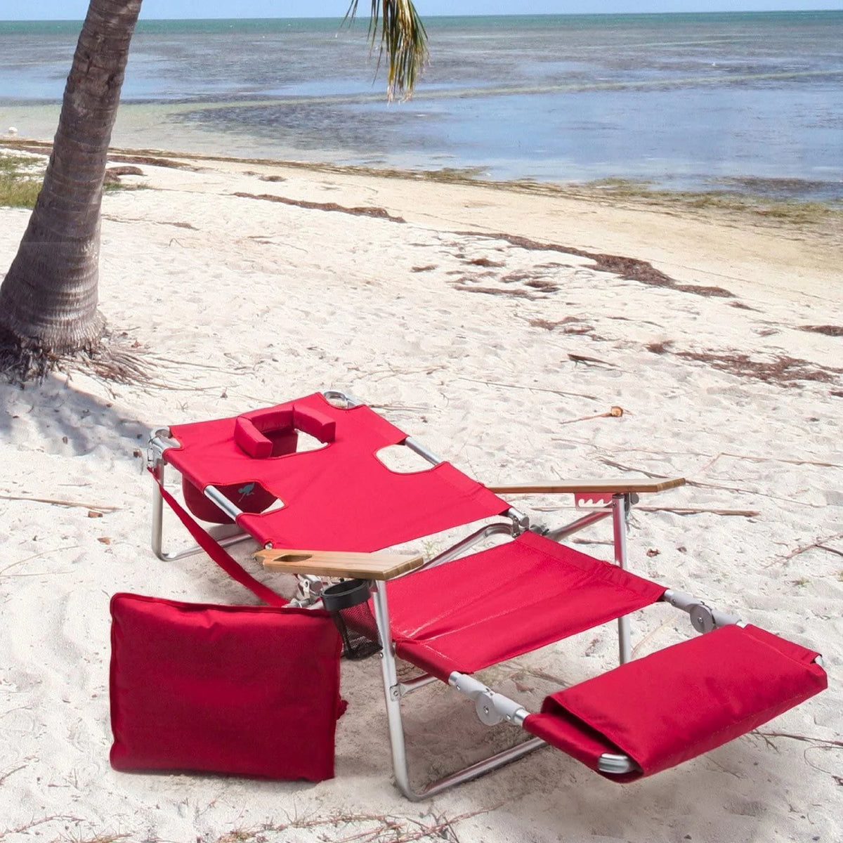 Ostrich Deluxe 3N1 Lightweight Outdoor Beach Lounge Chair w/Footrest, Pink