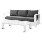 Lounge Sofa Table Set, Grey Gray, Aluminum, Metal, Fabric, Modern Contemporary, Outdoor Patio Balcony Cafe Bistro Garden Furniture Hotel Hospitality