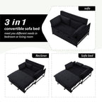 Gewnee 46" Velvet Sleeper Sofa Reclining Convertible Futon Couch Bed for Living Room, Guest & Small Spaces(Black)