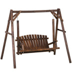 Outsunny Wooden Swing Bench, Garden Swing Chair, Brown