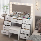 Ktaxon Large Makeup Vanity, Vanity Table Set w/ Visible Glass Top w/ Charging Station, White