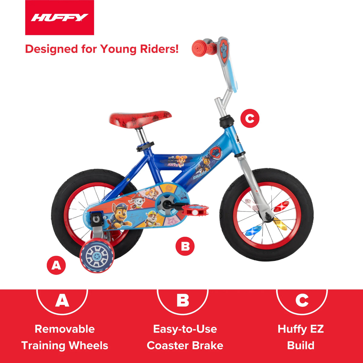Huffy 12" Paw Patrol Kids' Bike, Fits Riders 3'1" - 3'5", Blue, Child, Boy's