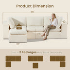 Cloud Sectional Couches for Living Room, Modular L-Shaped Sofa with Ottoman, Corduroy Sleeper Sofa Bed, No Assembly Compression Memory Foam Couch,White