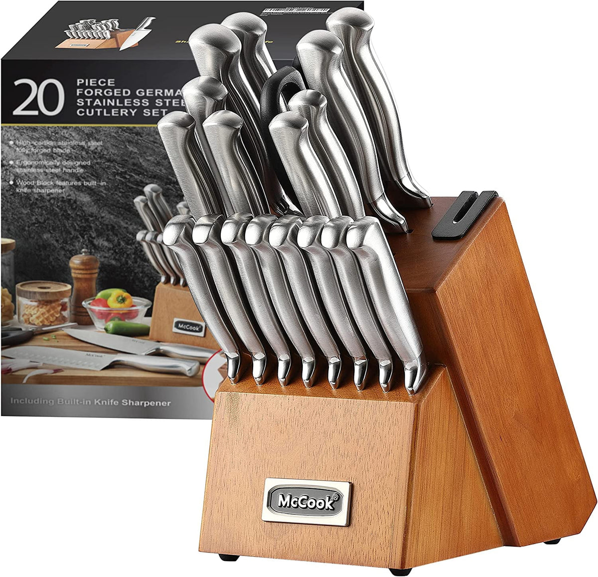 McCook MC20 17pcs Kitchen Knife Set with Block Cutlery Knife Block Set Stainless Steel