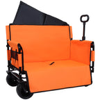 3-in-1 Collapsible Wagon Cart with Bench Seat, 500lbs Convertible Heavy Duty Utility Wagon with Flexible Handle, All-Terrain Folding Grocery Cart with Wheels for Shopping, Camping, Orange