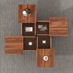PORKISS Square Coffee Table, Modern Coffee Table with Sliding Top and Storage Space, Cocktail Table with Storage and Grain Veneer Finish, Freestanding Storage Coffee Table for Living Room, Walnut