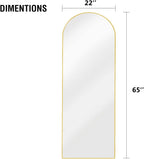 Vlush Full Length Mirror, 65"x22" Arched Floor Mirror, Full Body Standing Mirror with Aluminum Frame (Gold)
