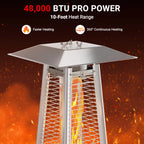 Segmart 48,000 BTU Pyramid Patio Heater, Tall Standing Outdoor Propane Heater with Wheels & Tip-Over Safety Protection, Visible Flame Glass Tube for Backyard, Garden, Commercial Use - Gray