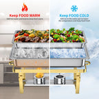 Chafing Dish Buffet Set 4 Pack: TINANA 8QT Stainless Steel Chafing Dishes for Buffet, Chafers and Buffet Warmers Sets for Parties, Events, Wedding, Camping, Dinner-Gold
