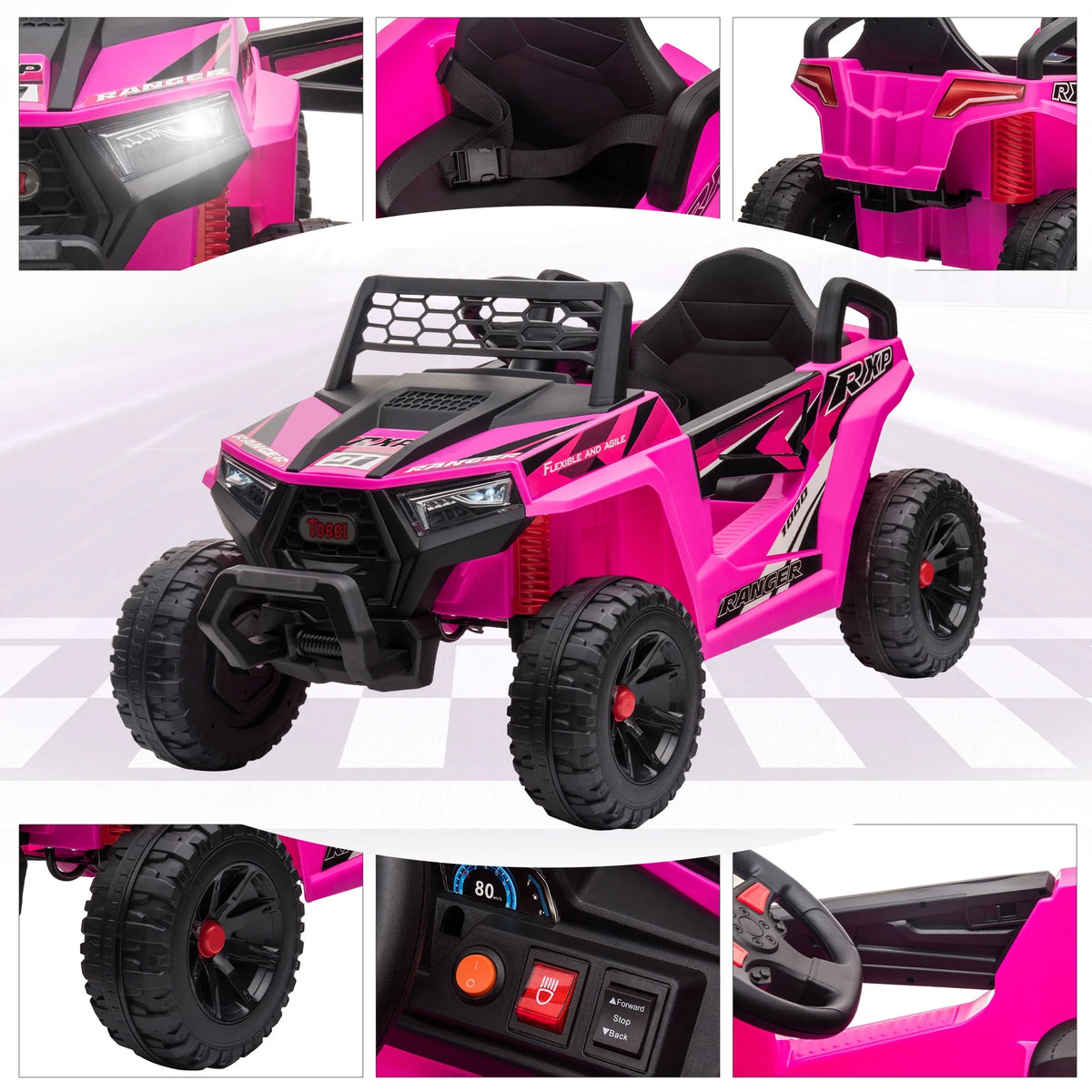 TOBBI 12V Kids Electric off-Road UTV Truck Car Battery Powered Ride on Toys for Girls with LED Headlights, Music, Horn
