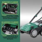 Dethatcher and Scarifier, Seizeen 16-Inch Lawn Dethatcher Scarifier 2-IN-1 Gardening Equipment, Powerful 15 Amp Electric Dethatcher & Scarifier, Height Adjustable, 58QT Removable Thatch Bag
