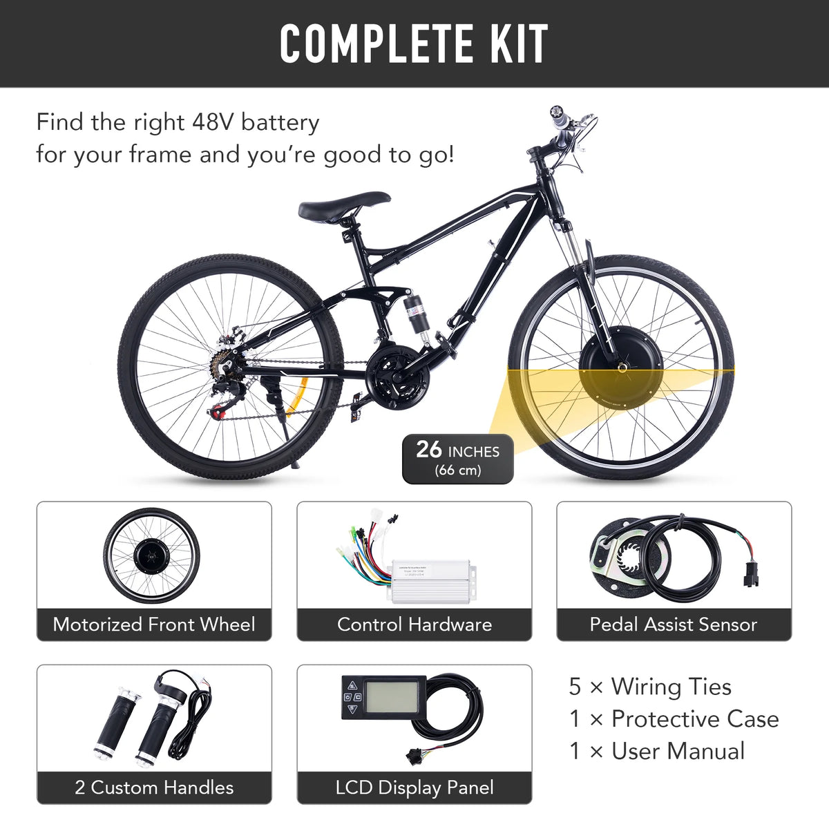 Viribus Electric Bike Conversion Kit 26" Rear Wheel 1000W Hub Motor LCD eBike DIY Set