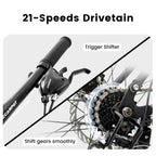Mountain Bike 26 inch Wheels, 21-Speed Full Suspension Mens Womens Trail Commuter City Mountain Bike, Carbon Steel Frame Disc Brakes Thumb Shifter Front Fork Rear Shock Absorber Bicycles