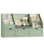 Homfa Kids Bookshelf with Reading Nook & 3 Movable Drawers, 2 Cube Bookcase with 4-Tier Book Racks, Toy Storage Organizer for Playroom Bedroom, White
