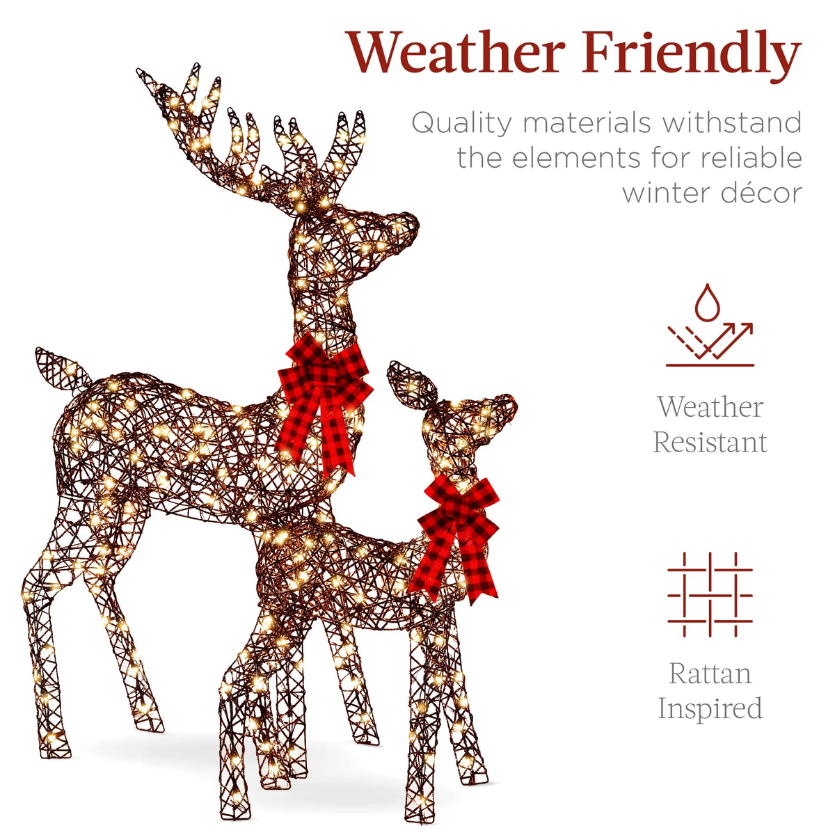 Best Choice Products 6.5ft 3-Piece Lighted Christmas Deer Set Outdoor Yard Decoration w/ 385 LED Lights, Stakes - Gold