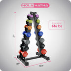 HolaHatha Neoprene Dumbbell Weight Set with Rack (Black), 112.5 lb