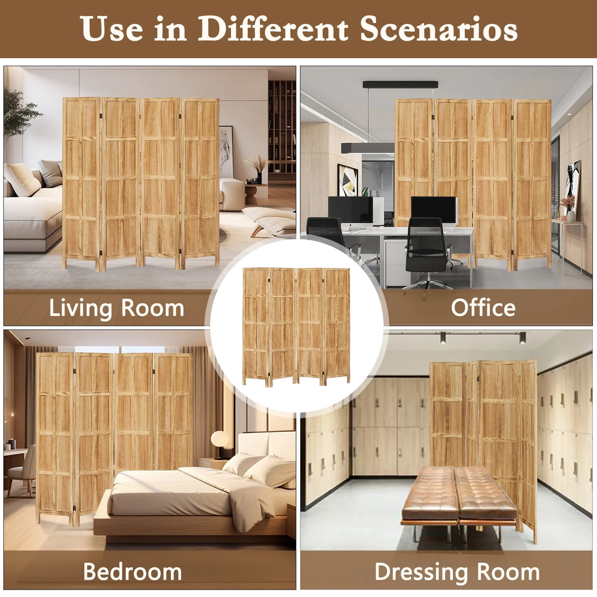 Aletheiawu 4 Panel Room Divider Wall and Folding Privacy Screens��No Installation Required��White
