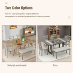 Bellemave 6-Piece Dining Table Set, Rubber Wood Rectangular Kitchen Table Set for 6, Farmhouse Dining Table Set with 4 Upholstered Chairs and Bench (Gray)