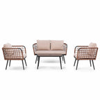 LAUSAINT HOME 4 Pieces Outdoor Conversation Sets, Patio Metal Frame Sofa with Wood Loveseat and Coffee Table, Beige Cushions