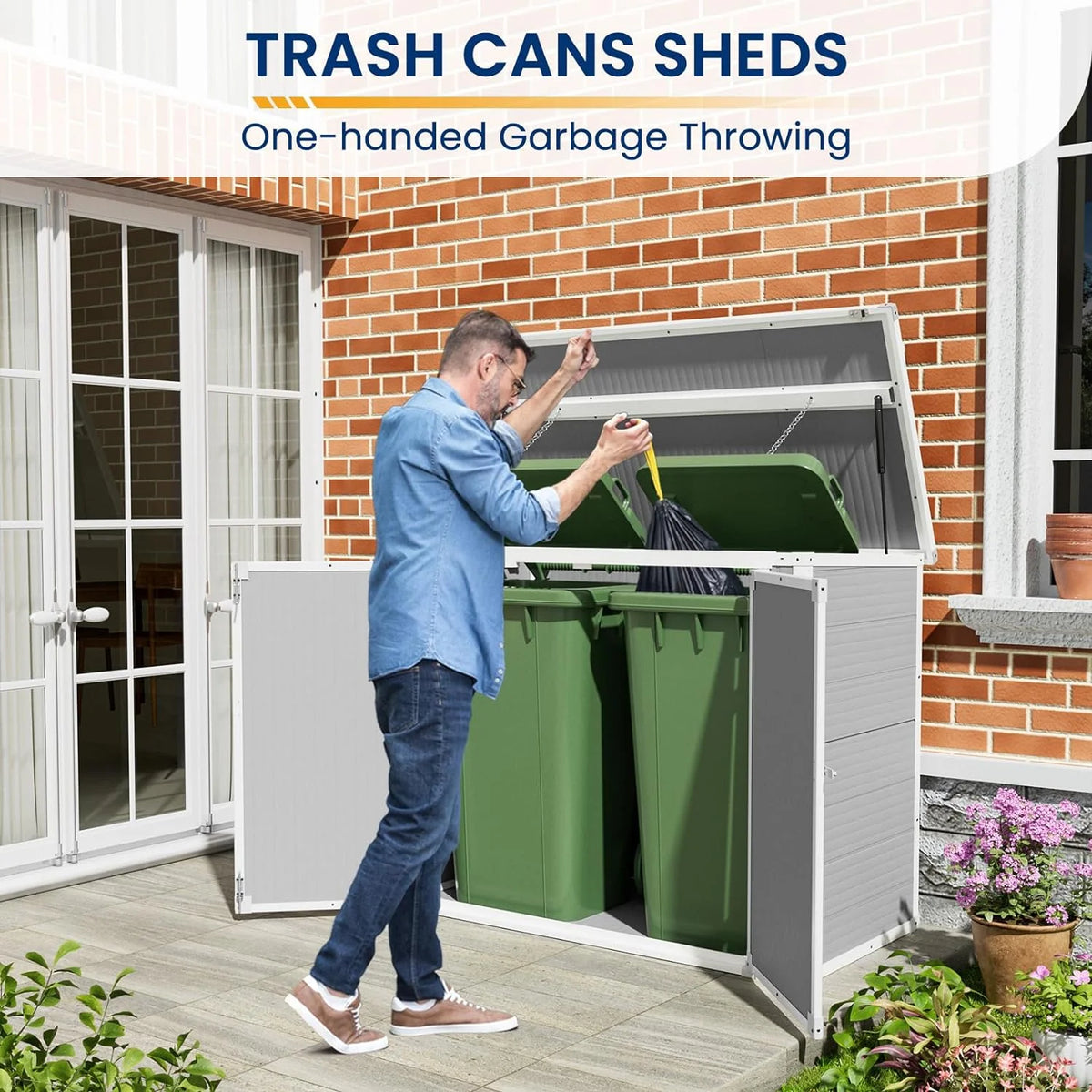 ECOPATIO Outdoor Storage Shed 41 Cu Ft Weather Resistant Resin with Floor Gray