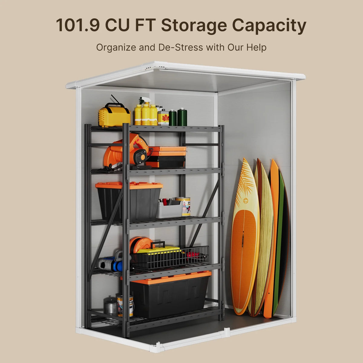 5' x 3' Outdoor Storage Shed, Lofka Resin Outdoor Storage Cabinet with Double Lockable Doors, Waterproof Tool Shed, Gray