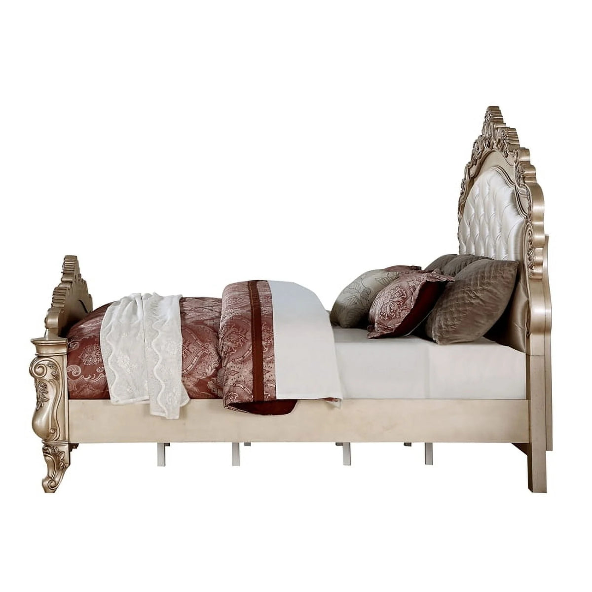 Acme Gorsedd Queen Bed in Cream Fabric and Golden Ivory
