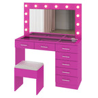 Ktaxon Large Makeup Vanity, Vanity Table Set w/ Visible Glass Top w/ Charging Station, White