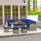 Resenkos Wicker Outdoor Patio Furniture Set, L-Shaped 7 Pieces Outdoor Dining Sectional Sofa, Gray