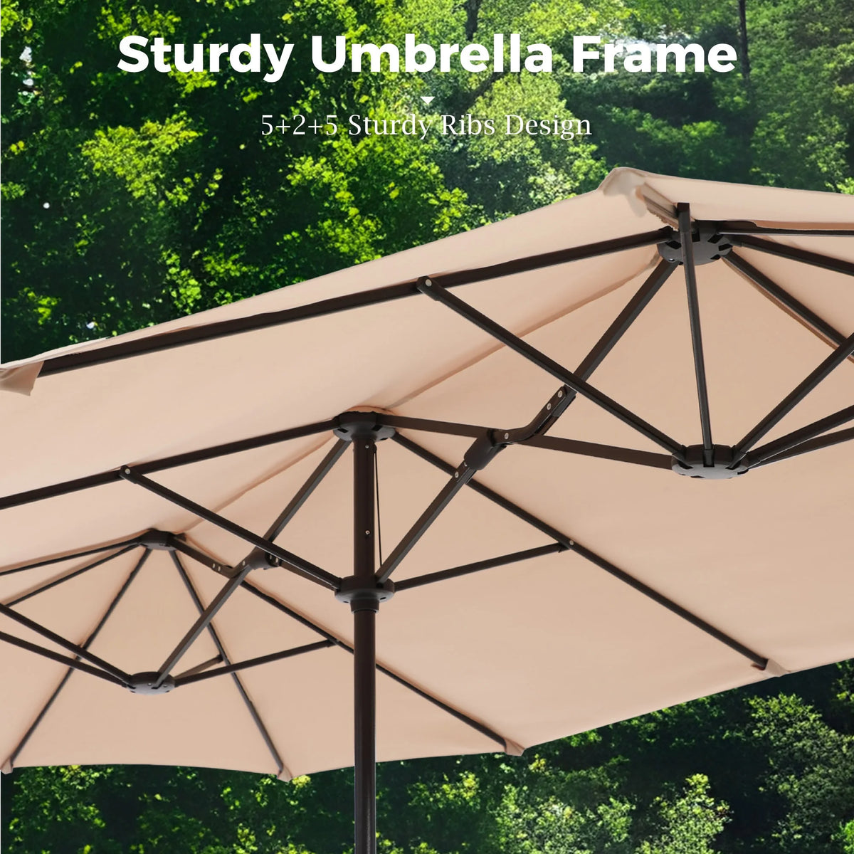 Alpha Joy 15ft Outdoor Patio Umbrella Extra-Large Double-Sided Garden Umbrella with Crank Handle and Base - Smoky Gray