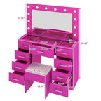 Ktaxon Large Makeup Vanity, Vanity Table Set w/ Visible Glass Top w/ Charging Station, White