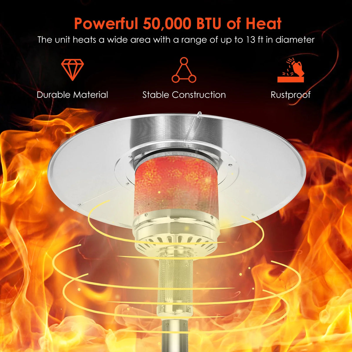 Costway 50000 BTU Propane Patio Heater Standing Steel with Wheels Grey