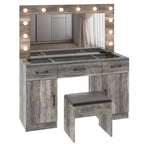 Ktaxon Large Makeup Vanity, Vanity Table Set w/ Visible Glass Top w/ Charging Station, White