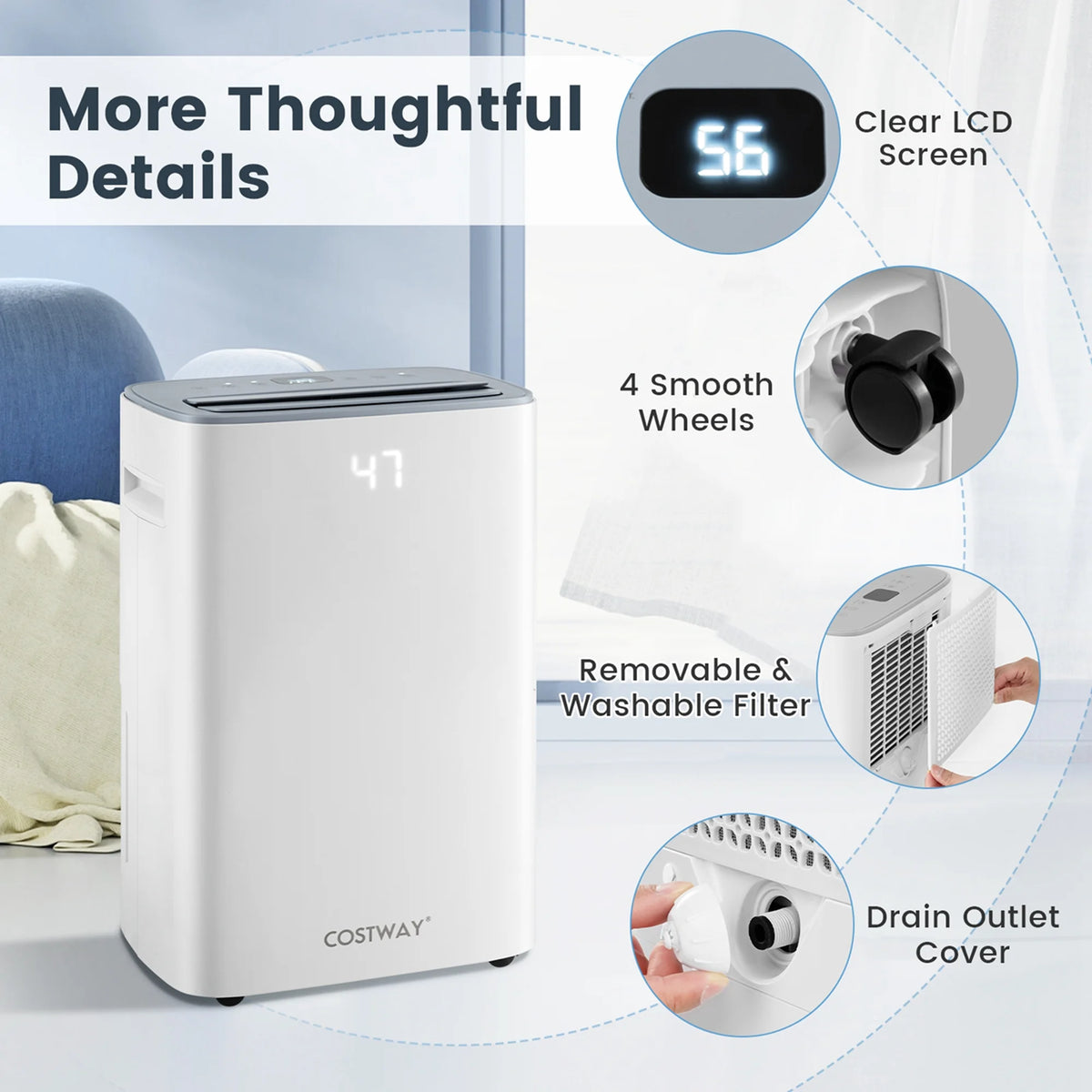 Costway 52 Pint Dehumidifier for Basement 4500 Sq. Ft Portable Dehumidifier 24H Timer