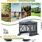 Pop Up Gazebo,Portable Outdoor Camping Canopy Screen Tent With Waterproof 6 Sidewalls&Mosquito Netting,Easy Up Windproof & Waterproof Party Tent For Lawn Garden Backyard,Grey/Brown