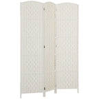 HOMCOM Room Divider, 3 Panel Folding Privacy Screen, 6FT Tall Portable Wicker Weave Partition Wall Divider for Bedroom, Home Office, White