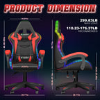 Bigzzia Gaming Chair with LED Lights Ergonomic Office Chair for Adults and Kids - Adjustable Height, 360�� Swivel, Headrest Support, Mesh PU Leather, Black & Green
