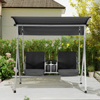 HOMREST Patio Swing with Adjustable Canopy��Heavy Duty 650 LBS Outdoor Swing with Pivot Storage Table & 4 Cup Holders & Cushions for Yard, Lawn, Backyard, Navy Blue