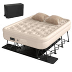 Uforic Inflatable Queen Air Mattress with Built-in Pump, Frame, Velvet Surface & Portable Storage Case, Khaki